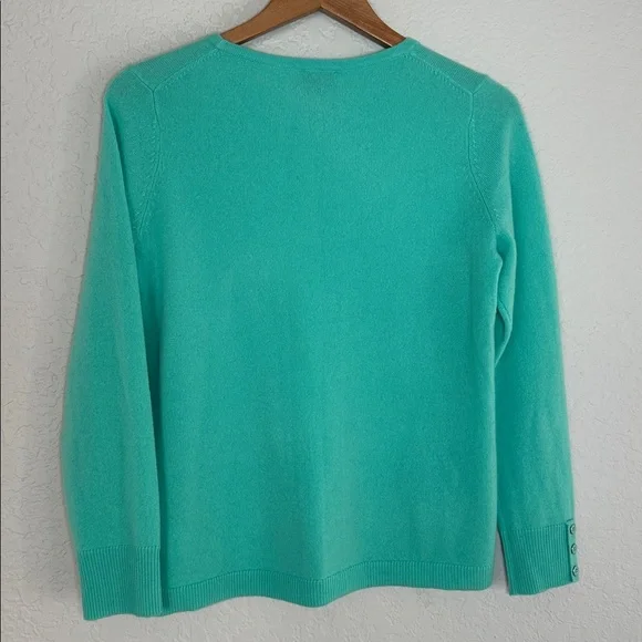 NEW Talbots Aqua Blue 100% Pure Cashmere Sweater Buttons Crew Neck Luxury Soft - Picture 7 of 7